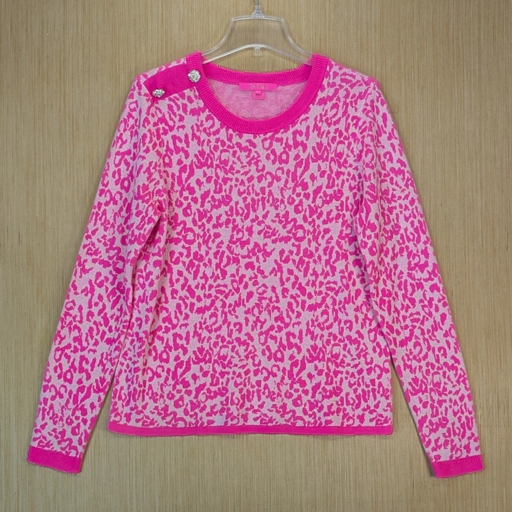 Lilly Pulitzer Pink and Light Pink Leopard Print Crewneck Sweater